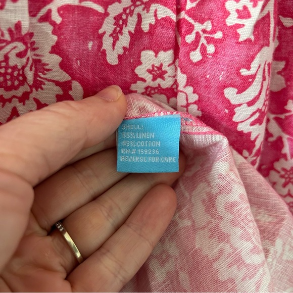 J. McLaughlin Pink Floral Cunningham Elbow Sleeve Linen V Neck Boho Maxi Dress M - Picture 7 of 11